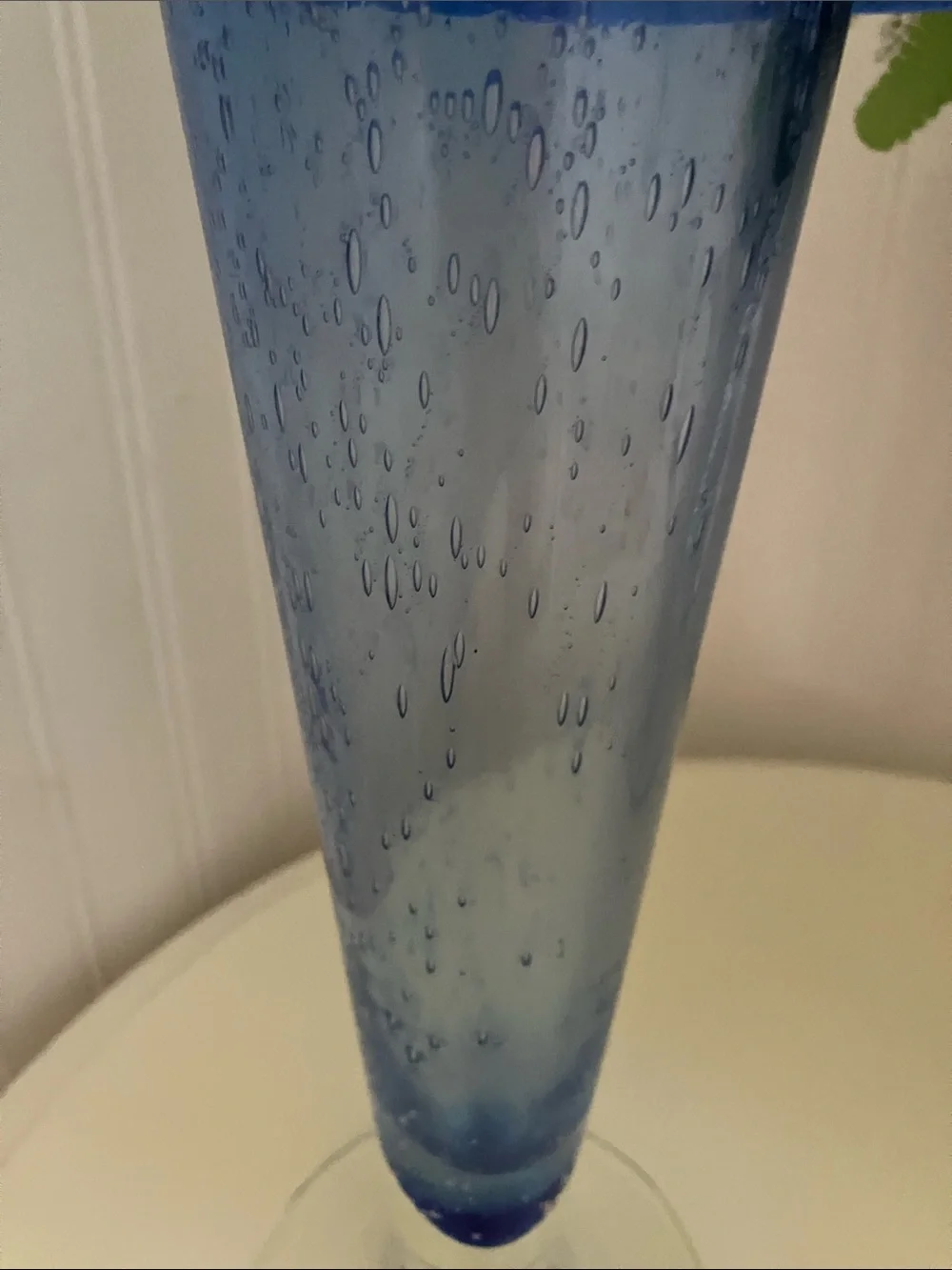 Vintage Hand Blown Cobalt Blue Footed Vase With Folded Trumpet Rim